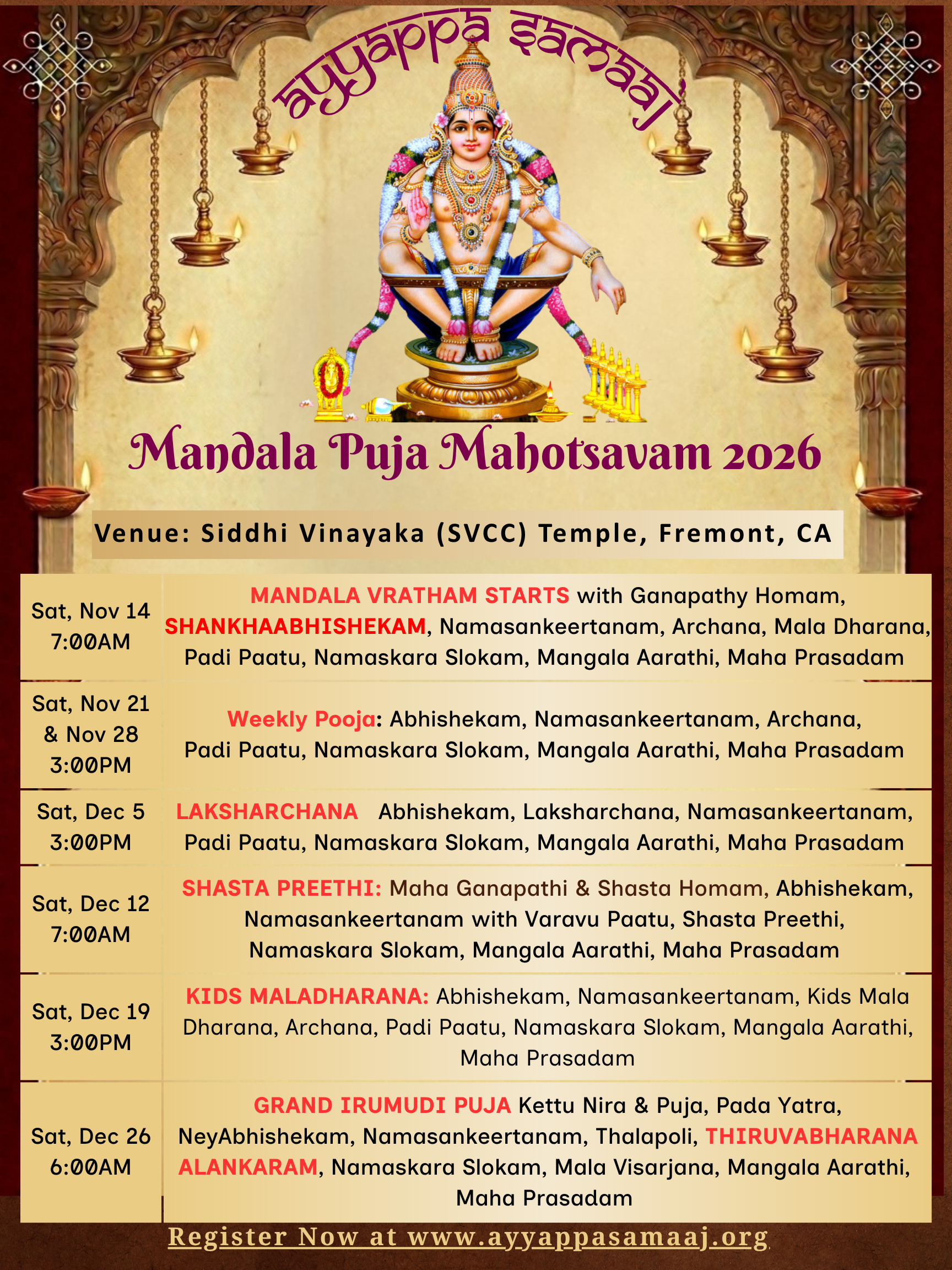 Weekly Abhishekam & Bhajans Mandalam 2026